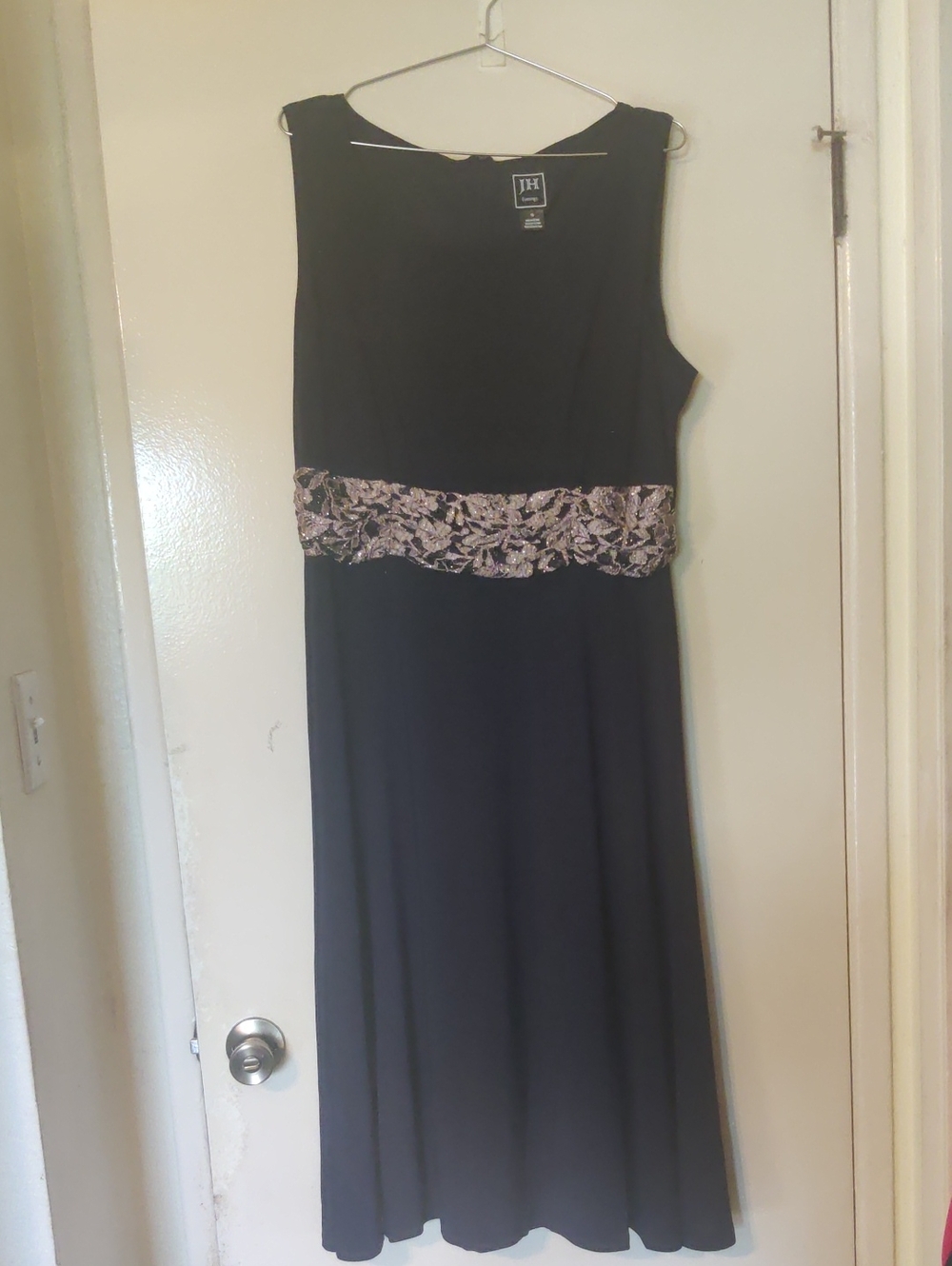 JM Collection Black Maxi Dress with Pink Embellished Waist